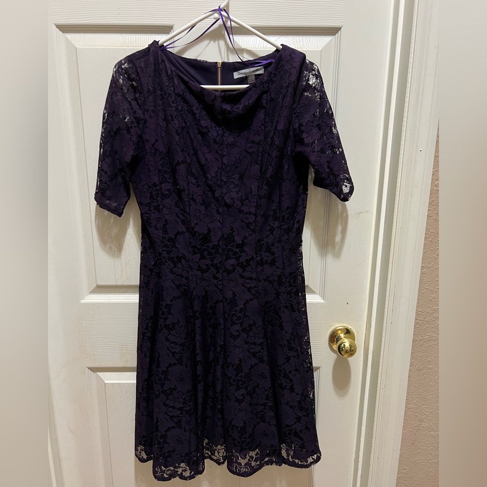 Deep purple ladies short sleeve dress lacy with shimmer underneath